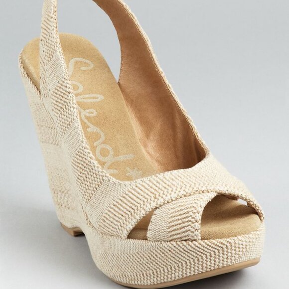 Splendid Slingback Wedge Sandals, Cream, Size 8.5 - Picture 1 of 9